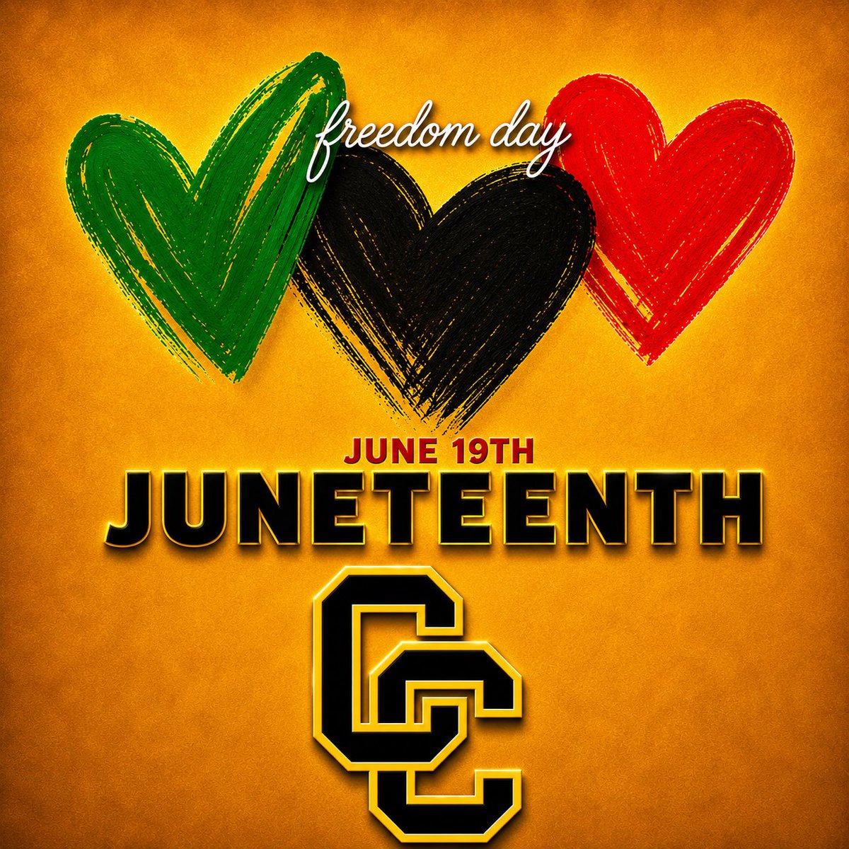 CCGladiatorFB's tweet photo. Honoring freedom, resilience, and progress this Juneteenth. 
✊🏾❤️🖤💚

#Juneteenth https://t.co/M2CDSjDFjI
