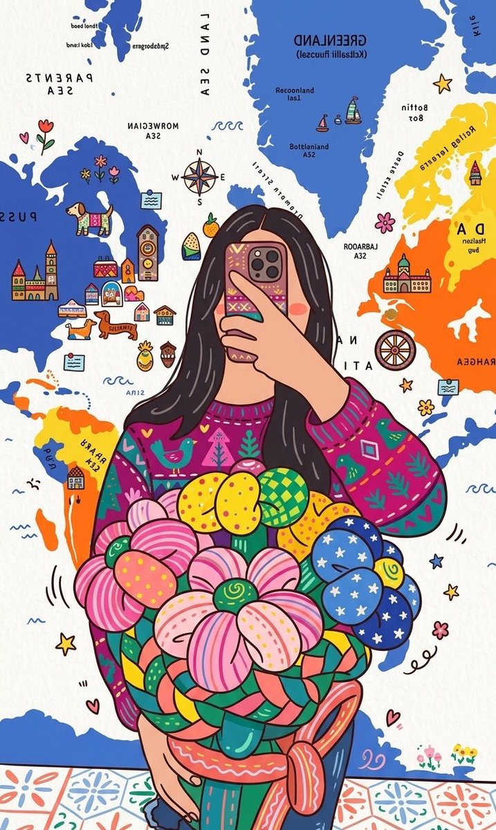 The Entire Image Into A Single Decorative Folk Flat Illustration
