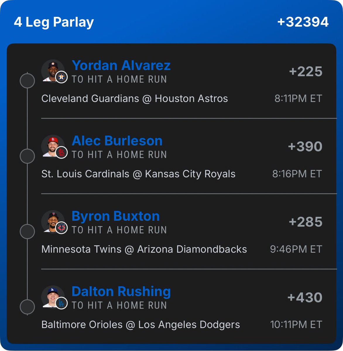 LeptoSoftware's tweet photo. 4-Man HR Slip #2…💣💰

@Playbook 

#homerun #parlay #Gambling𝕏 #mlb https://t.co/ukSFroc5Zs