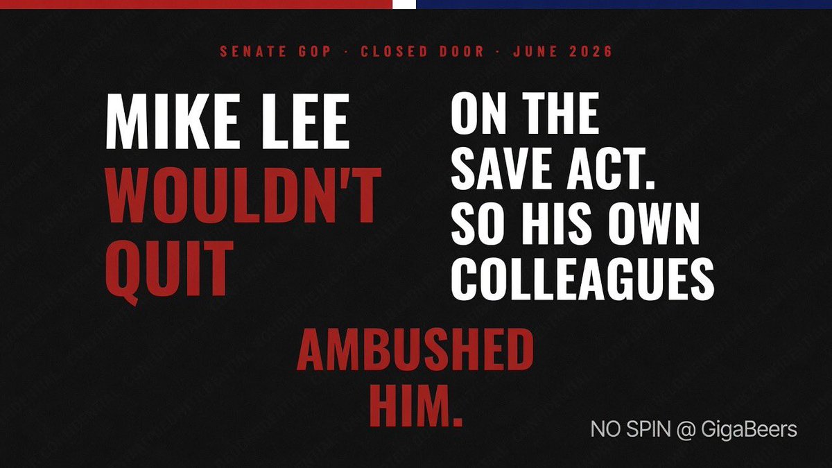 GigaBeers's tweet photo. Mike Lee fought for the SAVE Act. His own GOP colleagues ambushed him.

Kennedy didn’t defend election integrity - -he helped bury it. That’s not leadership. That’s surrender.

KENNEDY, GTH! https://t.co/OwcjpVmRoH