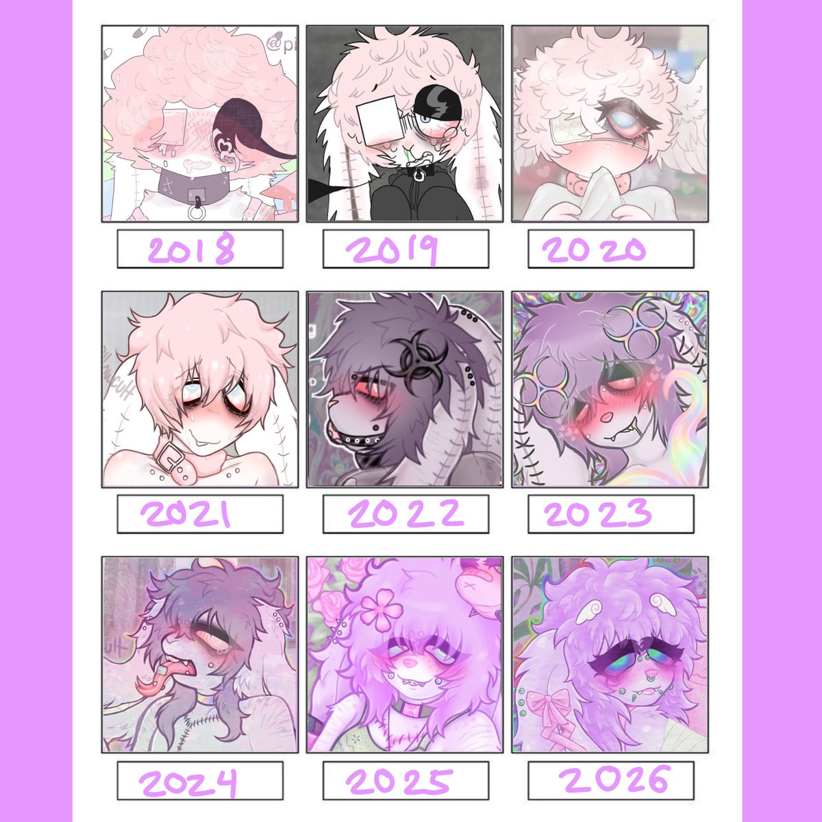 indicapuppy's tweet photo. Since people keep telling me my art was better in the past.. I made this fun collage of my artstyle changes over the years! which one do you like the most? https://t.co/x4hG2TtFbq