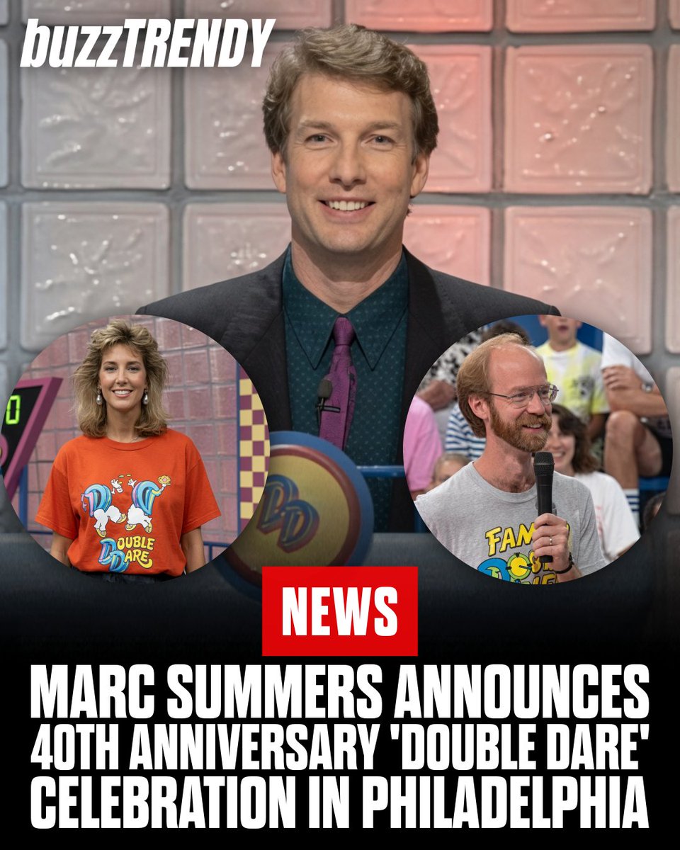 BuzzTrendyNews's tweet photo. Marc Summers just announced a 40th anniversary celebration for 'Double Dare,' set for October 4 at City Winery in Philadelphia, the city where it all started.

Summers said the event will include physical challenges, musical pies, never-before-seen video, and appearances from original announcer John Harvey and production assistant Robin Russo.

'Double Dare' premiered on Nickelodeon on October 6, 1986 as the network's first ever game show. It was filmed at the WHYY-TV studios in Philadelphia and almost immediately tripled viewership for Nickelodeon's afternoon lineup, becoming the most-watched original daily program on cable television at the time.

The show ran for 525 episodes across multiple versions, including Super Sloppy Double Dare, Family Double Dare, Double Dare 2000, and a 2018 revival hosted by Liza Koshy with Summers serving as executive producer.

Tickets available at https://t.co/9SBDOWXb7c.

#DoubleDare #MarcSummers #Nickelodeon #Philadelphia #40thAnniversary