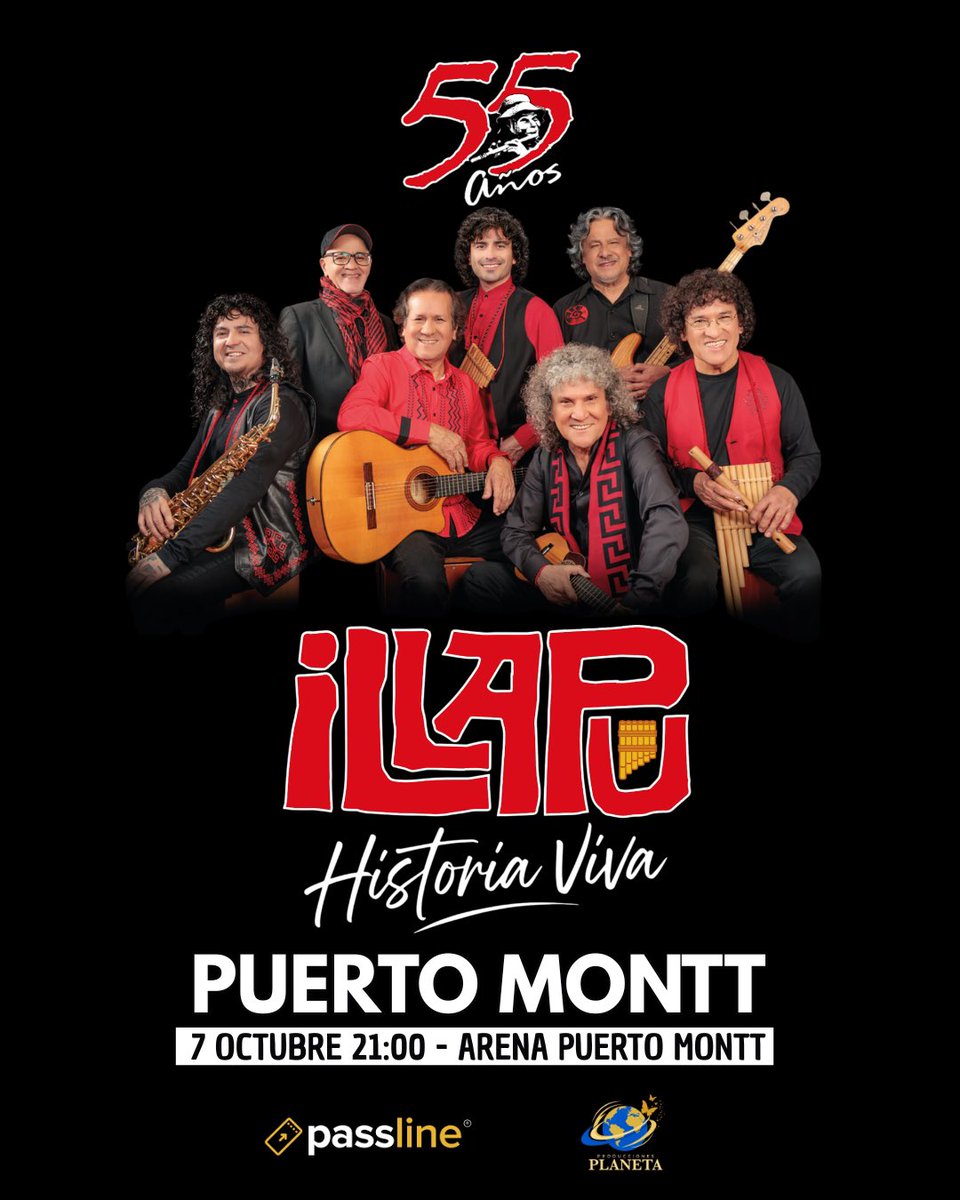 illapu's tweet photo. PUERTO MONTT QUERIDO!!!
Luego de muchos años volveremos para reencontrarnos y dar inicio en vuestra ciudad a nuestra Gira de celebración de nuestros 55 años!!!
Nos vemos el 7 de Octubre en Arena Puerto Montt. Entradas en:
https://t.co/KCW9HMvpz4 https://t.co/vsO8JQWg9O