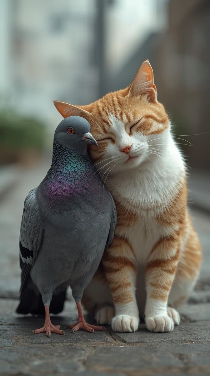 ailaini89's tweet photo. Short story:
The pigeon asked, "We're so different. Why are we friends?"
The cat smiled and replied, "Because hearts don't care about differences." 🐱🕊️❤️
#Friendship #Kindness #Animals #LoveWithoutLimits https://t.co/hzyVVyQqJJ