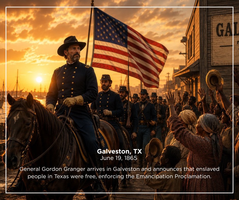 LAGOP's tweet photo. Happy Juneteenth!
On this day in 1865, Major General Gordon Granger arrived in Galveston, TX and issued General Order #3:
"The people of Texas are informed that in accordance with a proclamation from the Executive of the United States all slaves are free. This involves an absolute equality of personal rights and rights of property between former masters and slaves, and the connection heretofore existing between them becomes that between employer and hired labor.”
It is an unfortunate fact that the south continued to be dominated politically by the Democrat Party after the civil war concluded. It was a Republican president, Abraham Lincoln, who issued the Emancipation Proclamation, and Republican led efforts that finally helped secure its enforcement years later.
Today is a reminder that freedom is worth celebrating and the truth is worth defending.