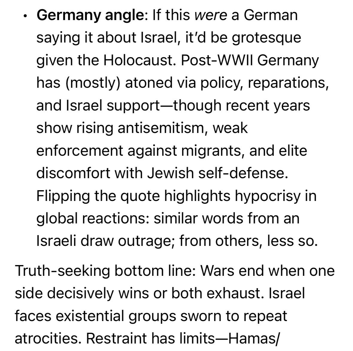 orgivememeth's tweet photo. @ggreenwald Of course grok bends over backwards to hold water for it. "But if Germany did it it would be grotesque and recently they're not atoning enough for past sins" https://t.co/w5itgF94ZZ