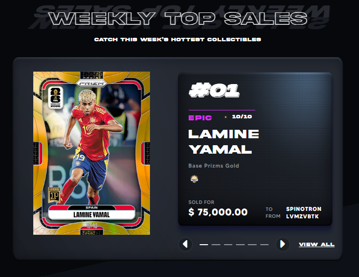 NFTsEveryday's tweet photo. Collector's Collect! 

Wowzer's @spinotron making a huge splash with this secondary purchase on Panini's Digital Platform.

Lamine Yamal
Gold Base #10/10 
Sale Price: $75,000 (44.24 ETH) 

One day these sales will be happening on @opensea @OliverMaroney @HollanderAdam 🤞 https://t.co/P6uV8rogfs