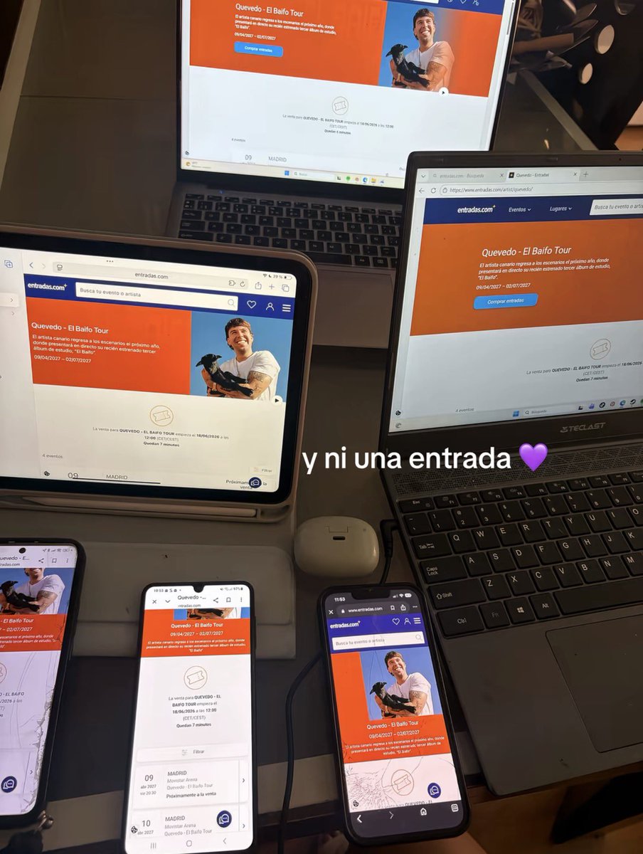 AridaneRufo's tweet photo. La gente quejándose de la página y cada persona que quería comprar una entrada de Quevedo entraba con 7 dispositivos 🤣🤣🤣🤣🤣 https://t.co/Al3PeRSam4