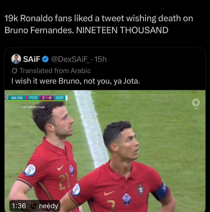 tetradrill's tweet photo. 19k Ronaldo fans liked this post I never knew Ronaldo fans are this toxic smh🙌🏾🙌🏾 https://t.co/PM3uCVrVYJ