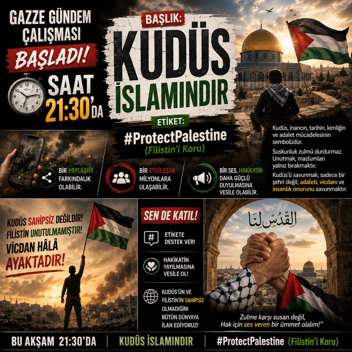 GazzeMedya's tweet photo. 🚨 SAAT 21:30'DA GAZZE GÜNDEM ÇALIŞMASI BAŞLIYOR!

📌 BAŞLIK: KUDÜS İSLAMINDIR
📌 ETİKET: #ProtectPalestine

Bu akşam derdimiz bu
Vira Bismillah! https://t.co/Ad3UePfTiw