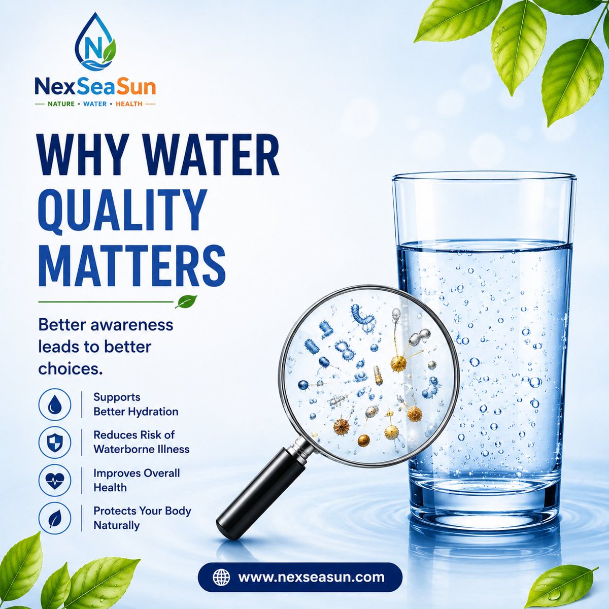 nexseasun's tweet photo. 💧 Why Water Quality Matters

The water you drink every day plays an important role in your overall wellness.

✅ Better Hydration
✅ Supports Overall Health
✅ Helps Reduce Waterborne Risks
✅ Protects Your Body Naturally
Choose clean water. Choose a healthier future. 🌿 https://t.co/xJPJ2Fep17