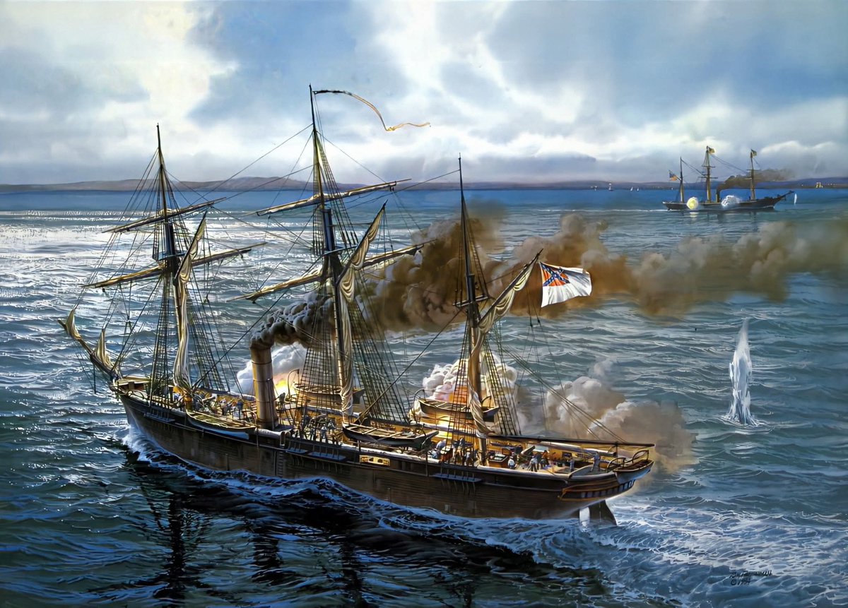 JonMichaels17's tweet photo. I pause today for the purpose of remembering the lives of those C.S.S. Alabama sailors that were lost in battle against the U.S.S. Kearsarge off the coast of Cherbourg, France, on July 19, 1864.

The naval battle lasted for approximately one hour. After roughly 60-minutes of exchanging artillery fire, the Alabama began to sink and eventually struck its colors; the Kearsarge continued firing, however, until a white flag was raised.

Using information from the CSS Alabama Association, the following is a list of those who were killed in the battle and those who drowned as a result; each one is listed by name first, then rank/position.

KILLED IN THE BATTLE (10)
 - George Appleby, Yeoman

 - Peter Duncan, Coal Trimmer

 - James Hart, Ordinary Seaman

 - James King, Ordinary Seaman, Master at Arms

 - James Mair, Fireman

 - Charles Olsen, Ordinary Seaman

 - Karl Pajorva, Ordinary Seaman

 - Christian Pust, Coal Trimmer

 - John Roberts, Seaman

 - William Robinson, Carpenter

DROWNED & MIA / PRESUMED DROWNED (19)
 - "John Adams", Ordinary Seaman (MIA/PRESUMED DROWNED)

 - George Addison, Armorer (MIA/PRESUMED DROWNED)

 - A.G. Bartelli, Captain's Steward (DROWNED)

 - William Bradford, Ordinary Seaman (MIA/PRESUMED DROWNED)

 - John Buckley, Ordinary Seaman (MIA/PRESUMED DROWNED)

 - Charles Colson, Ordinary Seaman (MIA/PRESUMED DROWNED)

 - Henry Fisher, Coxswain (MIA/PRESUMED DROWNED)

 - Frederick Mathew Johns, Paymaster's Steward (MIA/PRESUMED DROWNED)

 - William Jones, Ordinary Seaman (MIA/PRESUMED DROWNED)

 - David Herbert Llewelyn, Assistant Surgeon (DROWNED)

 - Frederick Myers, Ordinary Seaman (MIA/PRESUMED DROWNED)

 - Abram Norhoek, Ship's Corporal (MIA/PRESUMED DROWNED)

 - William Robertson, 3rd Assistant Engineer (MIA/PRESUMED DROWNED)

 - Adam Shilland, Fireman (MIA/PRESUMED DROWNED)

 - Walter Van Ness, Ordinary Seaman, CSS Alabama (DROWNED)

 - John Welham, Ordinary Seaman (DROWNED)

 - David Henry White, Servant Boy (MIA/PRESUMED DROWNED)

 - Thomas White, Ordinary Seaman (MIA/PRESUMED DROWNED)

 - John Williams, Ordinary Seaman (MIA/PRESUMED DROWNED)

I salute the service & sacrifice of each one and pray that God will forever bless their memory. DEO VINDICE. AMEN.