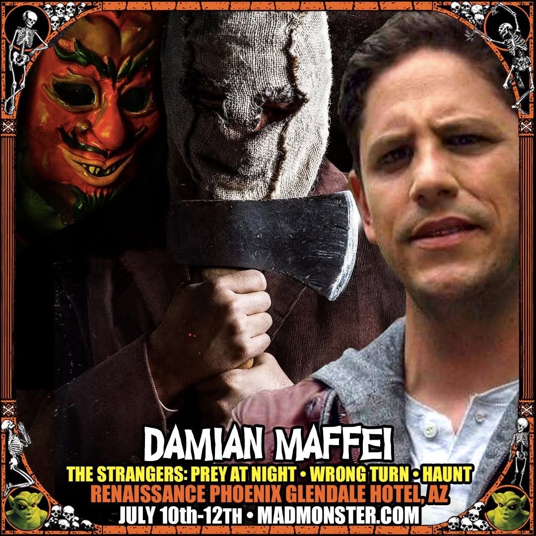 DamianMaffei's tweet photo. Skip the lines at #madmonsterpartyarizona this July by coming to see me!#SUNDOWNmovie stuff going down & #TheStrangers #PreyatNight prints by @josecanela_
Nerdy chit chat encouraged.
Selfies are free.
Choking pose photos are free.
Just don’t squeeze too hard, I’m delicate. https://t.co/K942WKG5Ti