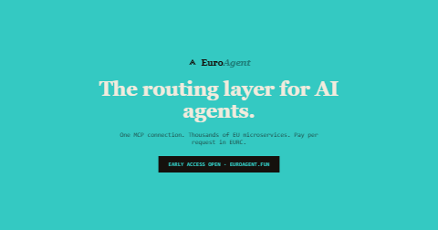 xEuroAgent's tweet photo. The routing layer for AI agents in Europe.

One MCP connection. Thousands of microservices. Pay per request in EURC, settled automatically.

Early access is open → https://t.co/JlAmtw6KkD https://t.co/LlGhdhuCOH
