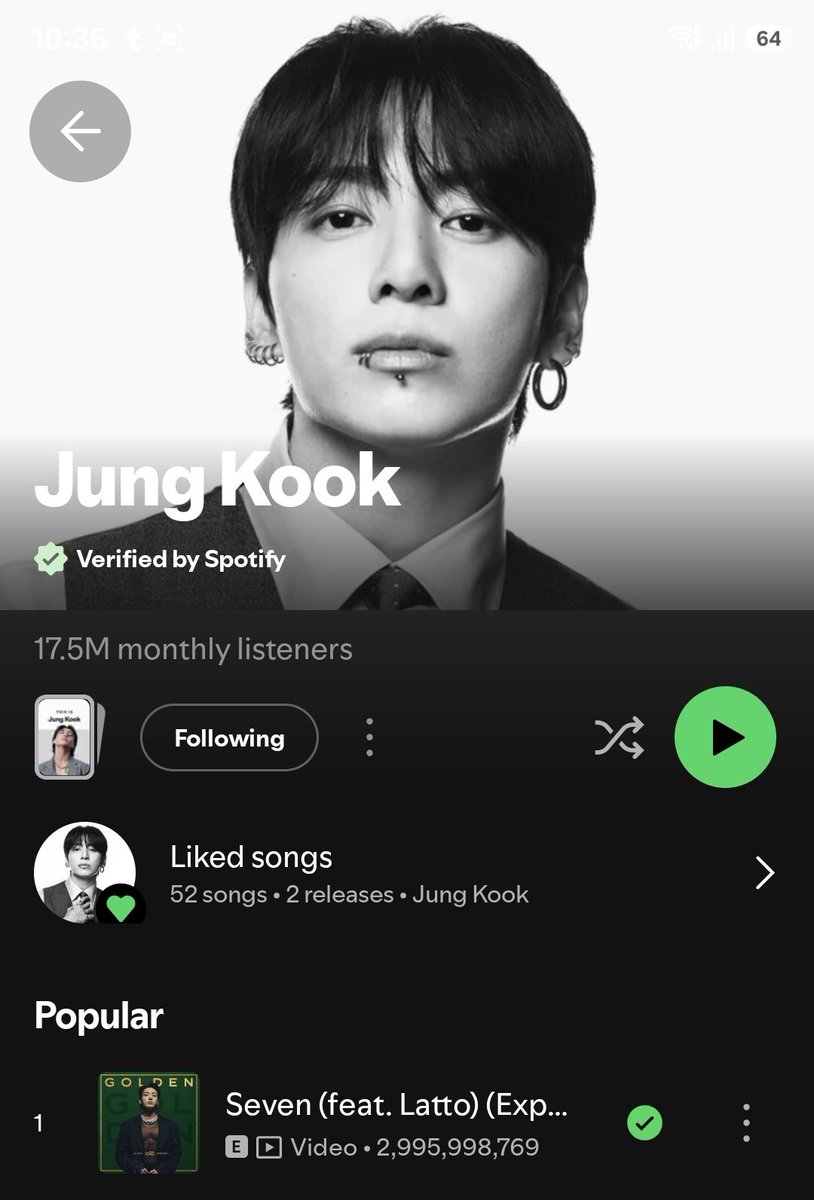 goldenfoufa's tweet photo. If this were another member, the fandom would already be in full panic mode: streaming parties everywhere, nonstop promotion, and everyone pushing for the milestone together.

But because it's Jungkook, Seven is being left to fight for 3 billion with far less support than it deserves.

And when it finally reaches 3 billion, many will celebrate and take credit for a record they did little to help achieve.

We are getting dangerously close now, but reaching 3 billion isn't enough. We need to keep daily streams high to cushion the impact of monthly filtering and avoid losing the milestone right after achieving it.

Please stream, support, and show up for Jungkook. Let's give him the effort, energy, and dedication he has always deserved. 💜
#SevenTo3Billions