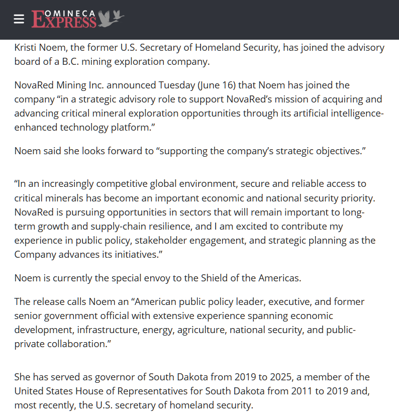 thatrayn's tweet photo. THE METALCORE UPDATE MAY BE BIGGER THAN PEOPLE THINK

Most investors focused on the headline that NovaRed Mining Inc. ( CSE: $NRED ) expanded MetalCore to over 2.7 million records, but the details are what stood out to me.

The database now includes approximately 1.4 million geochemical samples, 799,000 mineral occurrences, 583,000 mining claims, and more than 11,000 mineral properties. That is a massive increase from the previous dataset.

Now combine that with a project covering 39,726 acres, 3 drill-ready targets, and Kristi Noem joining the advisory board after serving in Congress, as Governor and as Homeland Security Secretary.

The company appears to be strengthening both its technical and strategic advantages at the same time.

My target range remains: C$4-C$6+

https://t.co/NUI2GYy5xl

Just a trader with a thought. No guarantees, only research.

$GPUS $ADTX $AAPL