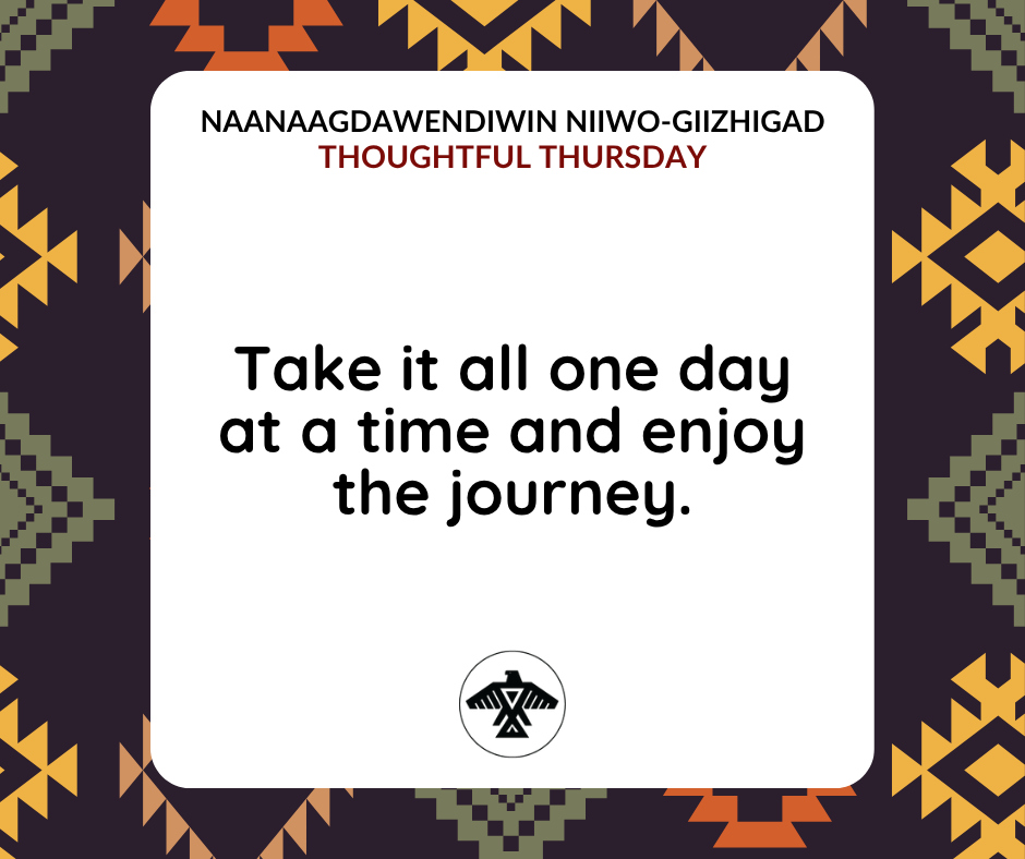 AnishNation's tweet photo. Naanaagdawendiwin Niiwo-Giizhigad
#ThoughtfulThursday

Take it all one day at a time and enjoy the journey. https://t.co/JLejdOE6Uq