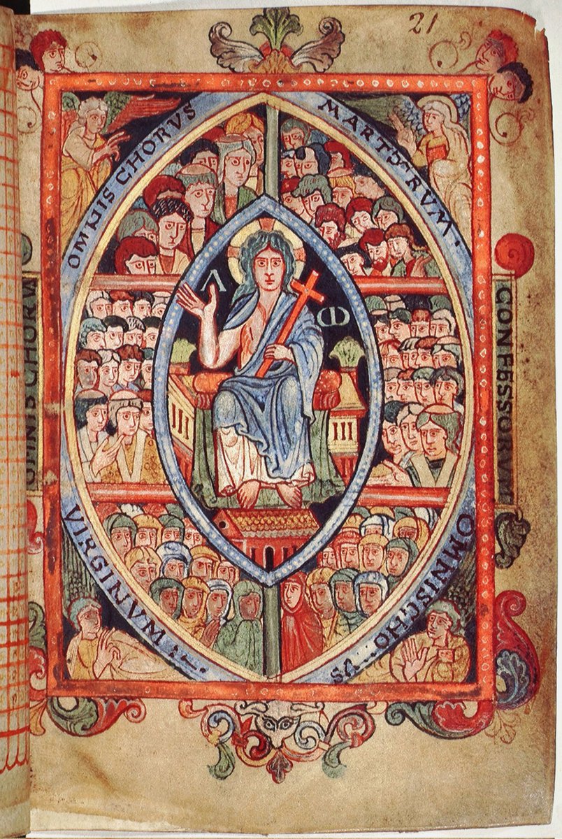 solas_na_greine's tweet photo. Enthroned Christ surrounded by Heavenly Choirs from the Athelstan Psalter - 10th century Old Minster, Winchester, England https://t.co/4IA6GaNde0