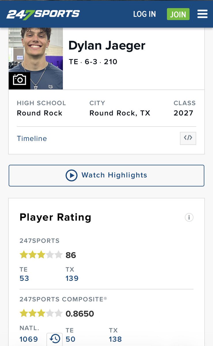 DylanJaeger2027's tweet photo. Grateful to be rated a 3⭐️ by @Rivals and @247Sports https://t.co/2Z4nKVLB9U