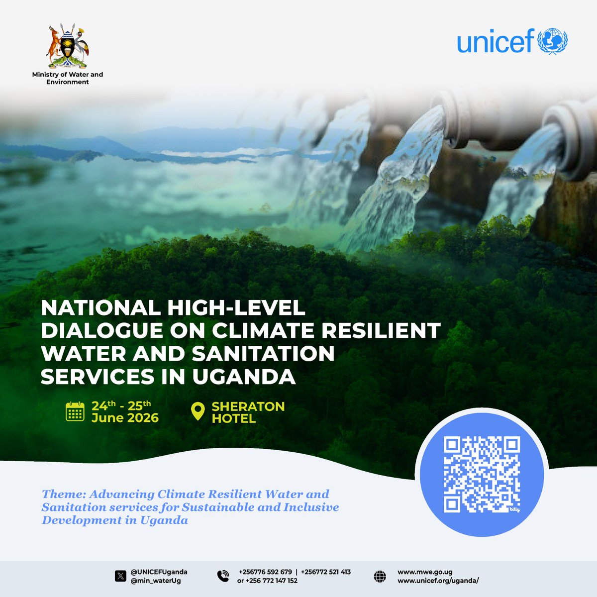 IsmailBatch's tweet photo. How do we deliver water &amp; sanitation that lasts through climate shocks?  
Join the @min_waterUg + @UNICEFUganda  for a National High-Level Dialogue.  
24-25 June 2026, Sheraton Kampala  
Stakeholders align on practical actions for equitable, climate-resilient WASH in Uganda. https://t.co/DzdciOfJiH