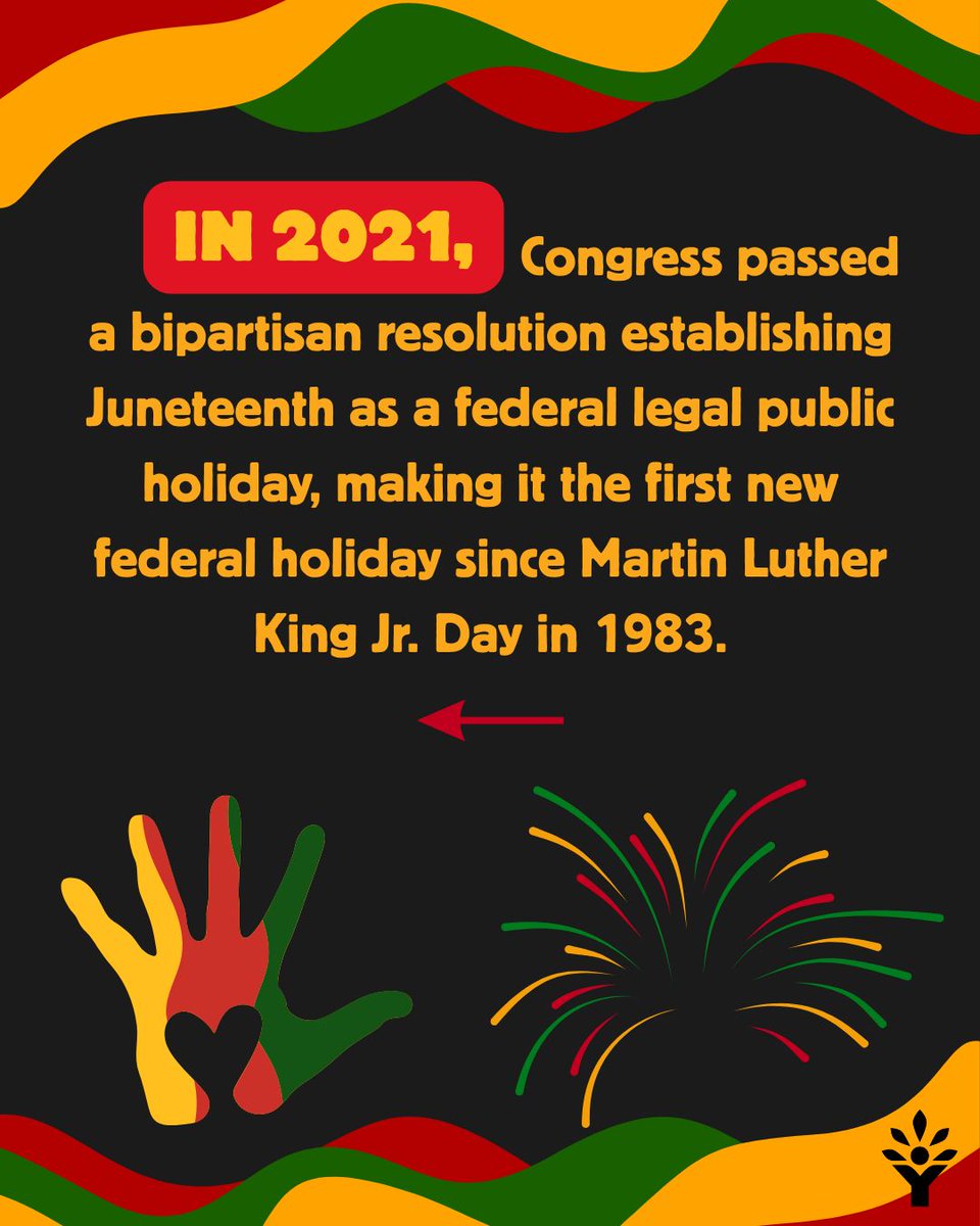YCDjobs's tweet photo. Today, we honor Juneteenth. Juneteenth is a celebration of freedom, resilience, and progress. ❤️💛💚

On June 19, 1865, enslaved people in Galveston, Texas, finally learned they were free, more than two years after the Emancipation Proclamation. https://t.co/8EL0IWy2N9
