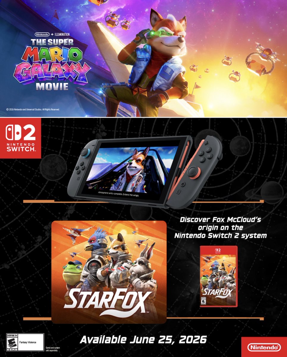 WalmartCAGaming's tweet photo. Discover Fox McCloud’s origin on Nintendo Switch 2! 🦊

Pre-orders for Star Fox are now available at Walmart Canada

➡️ https://t.co/pjOIvh81Nn

It launches on June 25, 2026. https://t.co/pOUT10c0iw