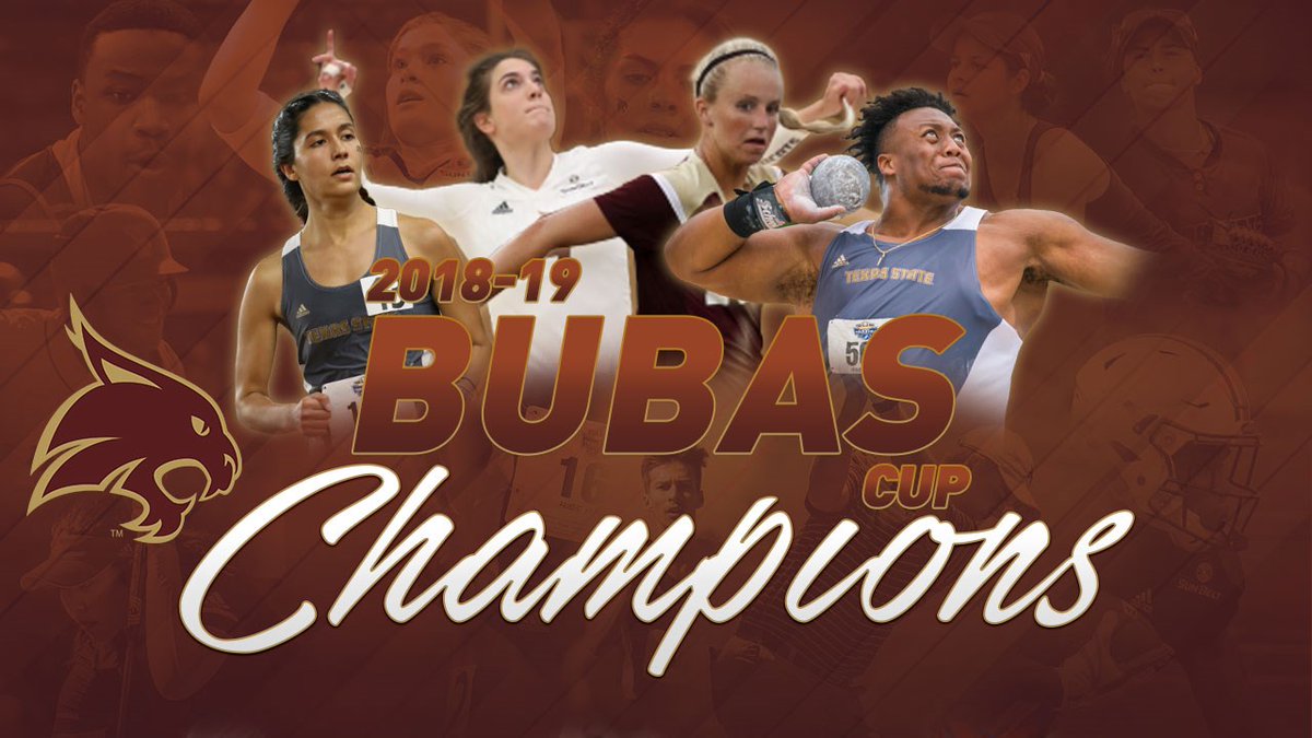 TxStateBobcats's tweet photo. 2018-19: A season of championships. 🐾

🏆 First Bubas Cup
⚾ Baseball’s first 20+ SBC win season + regular season title
⚽ Soccer back-to-back regular season champs

Championship culture taking shape.

#EatEmUp https://t.co/7GVGEaNpmV