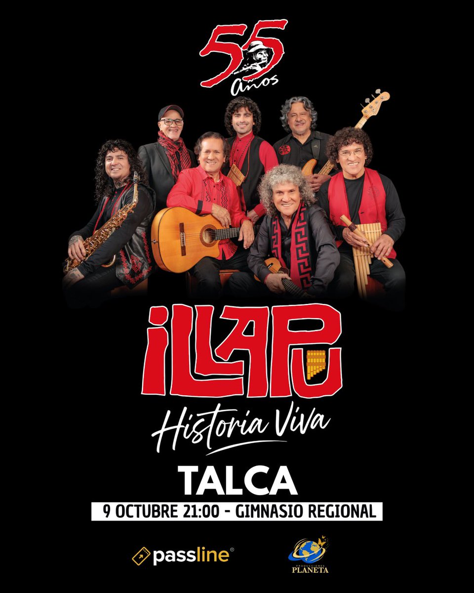 illapu's tweet photo. QUERIDAS AMIGAS Y AMIGOS DE TALCA!
Estamos muy felices de llegar a vuestra ciudad con nuestra gira de celebración de 55 años de historia viva!!!
Les esperamos el 9 de Octubre en el Gimnasio Regional para vivir una jornada histórica e inolvidable!
Entradas:
https://t.co/WQ7YPSftah https://t.co/2WJfe2ftjv