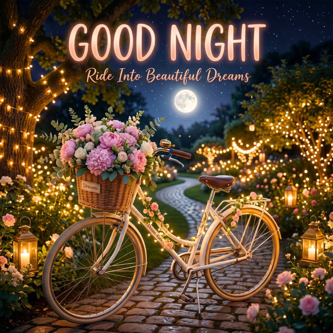Laraib_Fatiima's tweet photo. A bicycle full of blooms waiting beneath the stars and fairy lights. 🌸🚲
#GoodNight #DreamTime #FloralBeauty #NightMood #PeacefulMoments https://t.co/AAVmdp8mKP