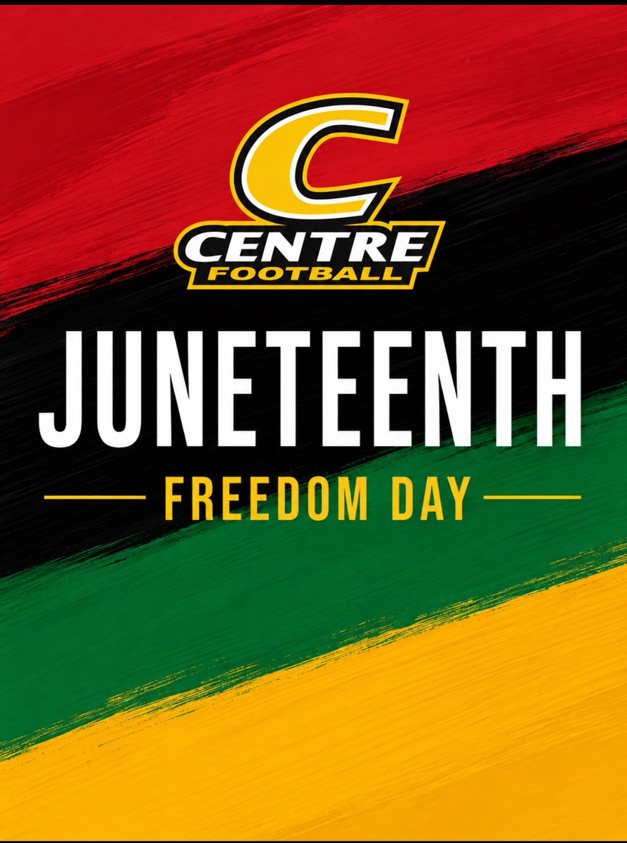 CentreFootball's tweet photo. Happy Juneteenth from Centre football ! Let’s reflect, remember and celebrate with all our brothers and sisters this day in our history ! https://t.co/k3oT0c3nup