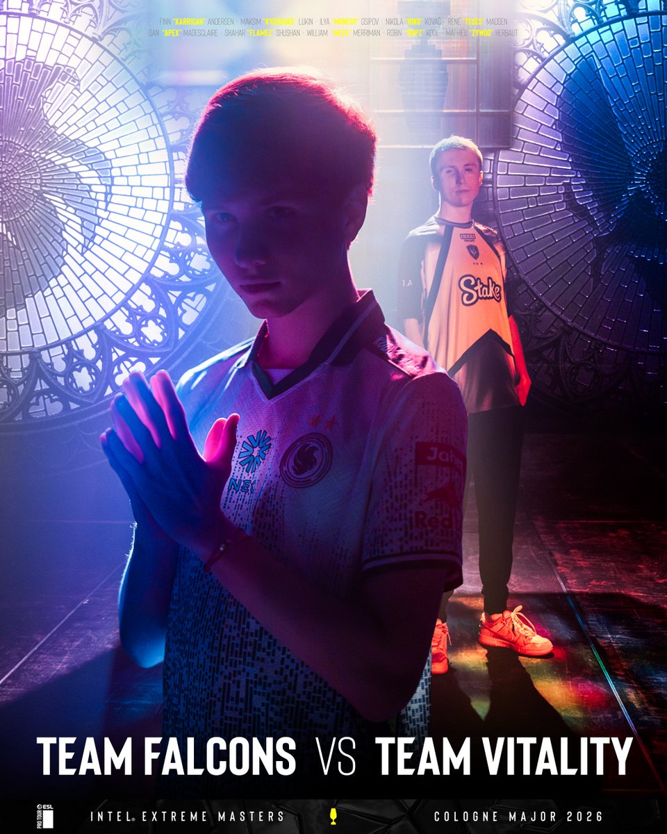 ESLCS's tweet photo. THE LAST QUARTER-FINAL OF THE #IEM COLOGNE MAJOR! ⚔️

Can the world's #1 team continue their dominance, or will @FLCm0NESY &amp; co have a surprise in store? 

@FalconsEsport vs. @TeamVitalityCS https://t.co/MKNhhjAdEX