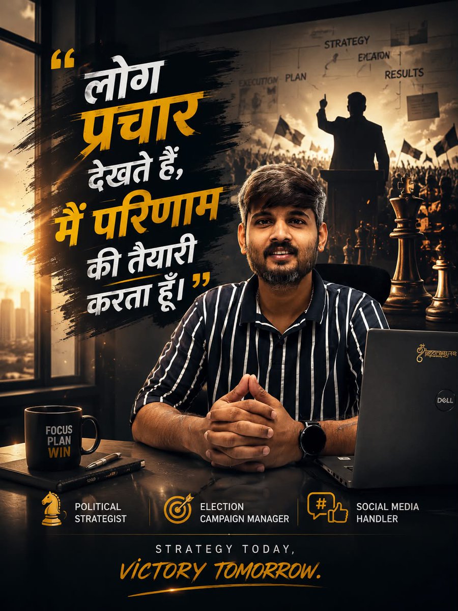StrategyShubham's tweet photo. "While others focus on promotion, I focus on victory.
"
#StrategyTodayVictoryTomorrow #PoliticalStrategy #ElectionManagement #CampaignExpert #DigitalCampaign #PoliticalConsultant #WinningMindset https://t.co/pbPvZBxVIW