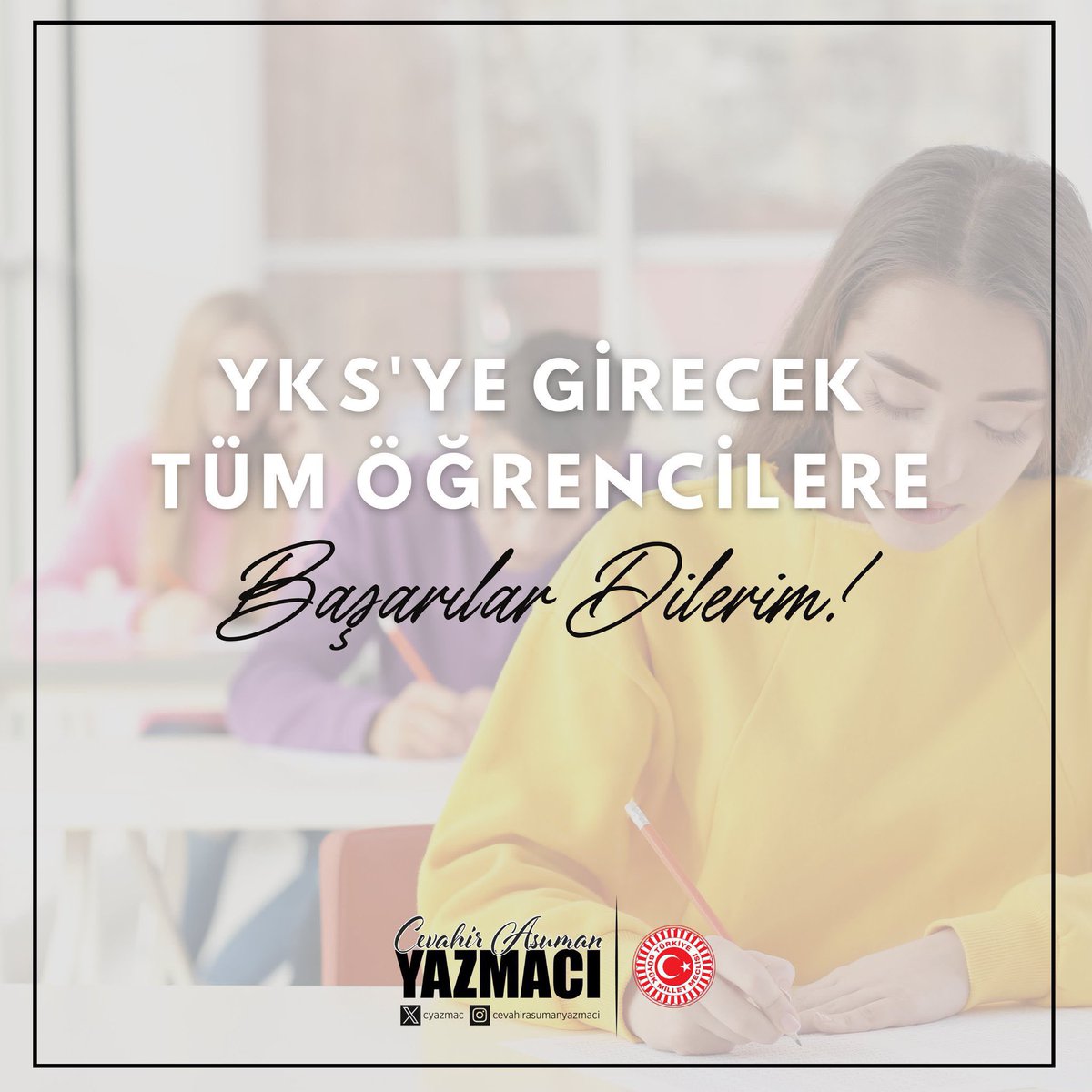 CYAZMAC's tweet photo. Hafta sonu Yükseköğretim Kurumları Sınavı’na girecek tüm öğrencilerimize başarılar diliyorum. 

Rabbim, zihin açıklığı versin inşallah. 📚✏️ https://t.co/wwpPEpXsja