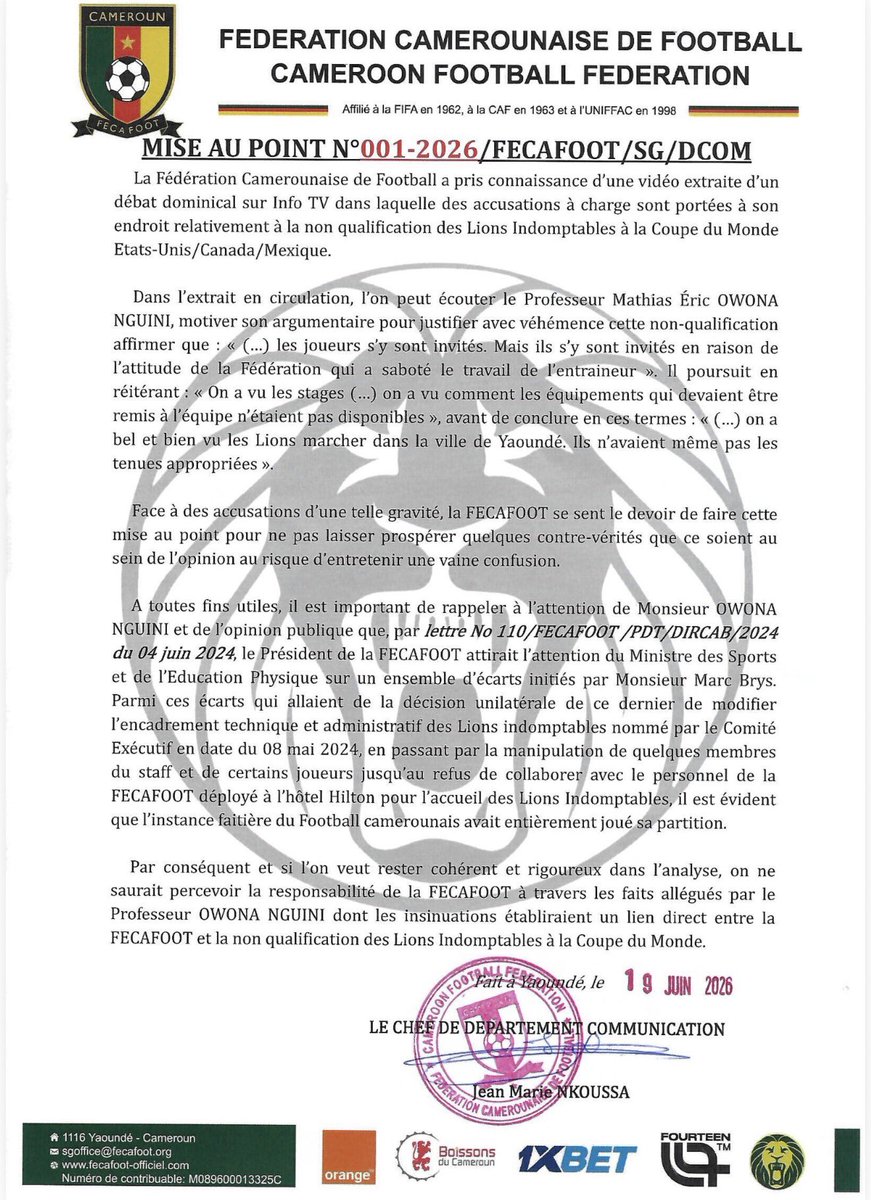 Fecafoot-Officiel tweet media