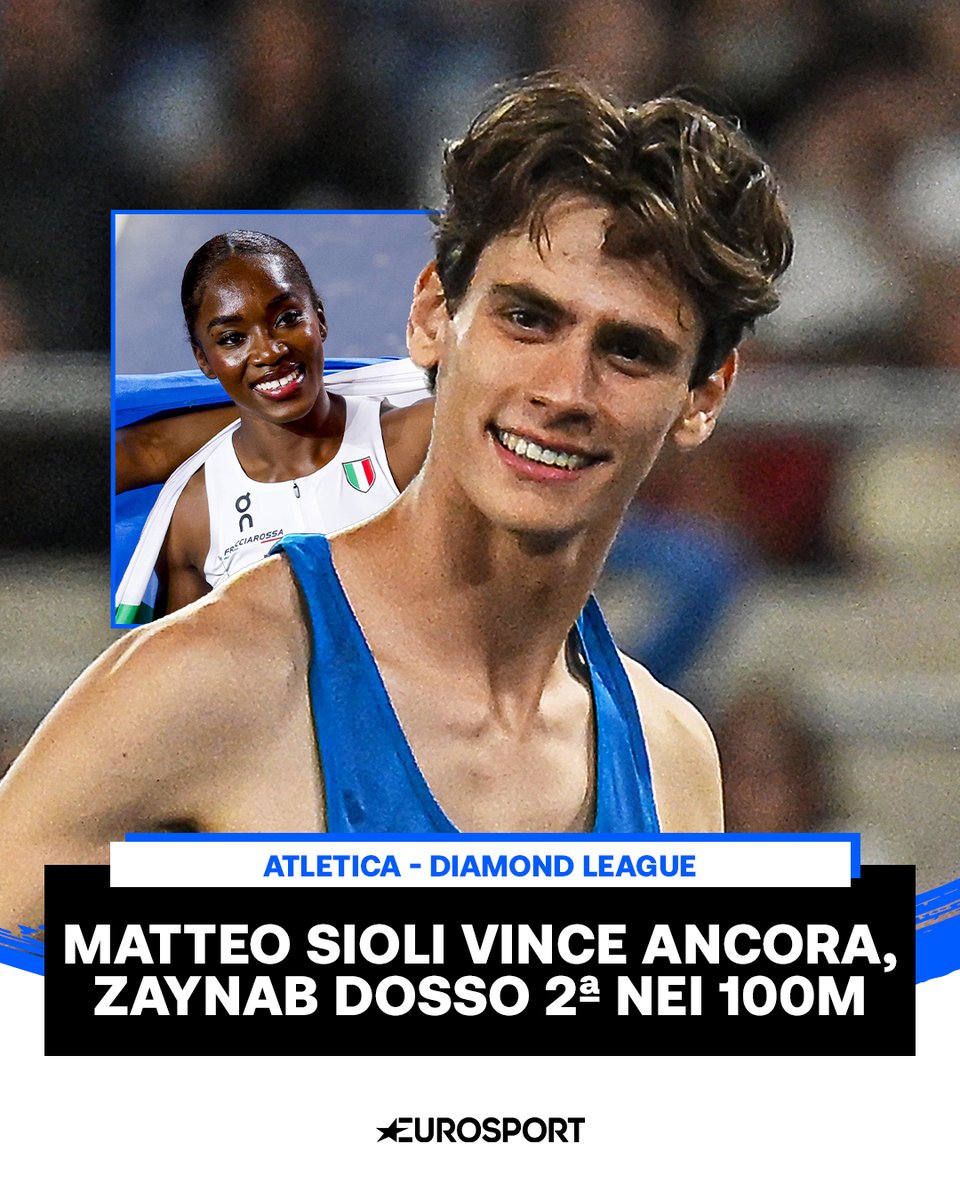 Eurosport_IT's tweet photo. L'Italia sorride a Doha grazie a uno straordinario Matteo Sioli 🇮🇹🔥

Dopo il successo al Golden Gala di Roma, il 21enne azzurro concede il bis anche in Diamond League, vincendo il salto in alto con il primato stagionale di 2,29 m e battendo anche il padrone di casa Mutaz Barshim.

Ottime notizie anche dalla velocità, con Zaynab Dosso seconda nei 100 metri in 11"01 (vento oltre il limite consentito), mentre Andrea Dallavalle apre la sua stagione outdoor con un buon quarto posto nel triplo grazie a un salto da 17,19 m.

Nei 400 ostacoli arriva infine il miglior crono stagionale per Ayomide Folorunso, settima al traguardo in 54"85.

Una serata ricca di sorrisi per l'atletica azzurra in Diamond League 👏🇮🇹