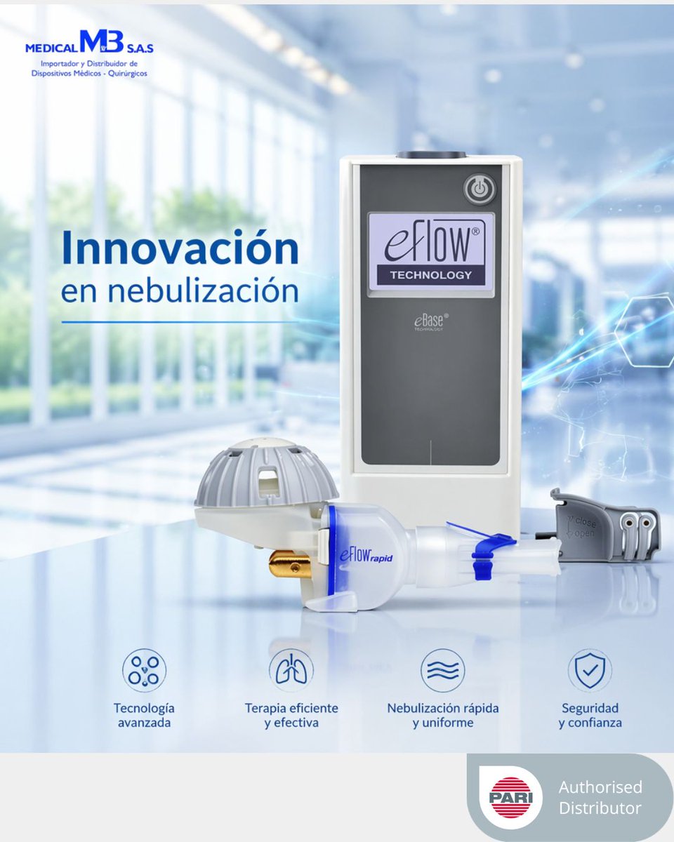 MedicalMB's tweet photo. El PARI eFlow Rapid es un dispositivo que incorpora tecnología de membrana vibratoria para la generación de aerosol. Gracias a su diseño,se ha convertido en una solución destacada dentro del portafolio PARI.

#PARIeFlowRapid #PARI #MedicalMB #Nebulizacion #TecnologiaRespiratoria https://t.co/gcjOlVZPoC