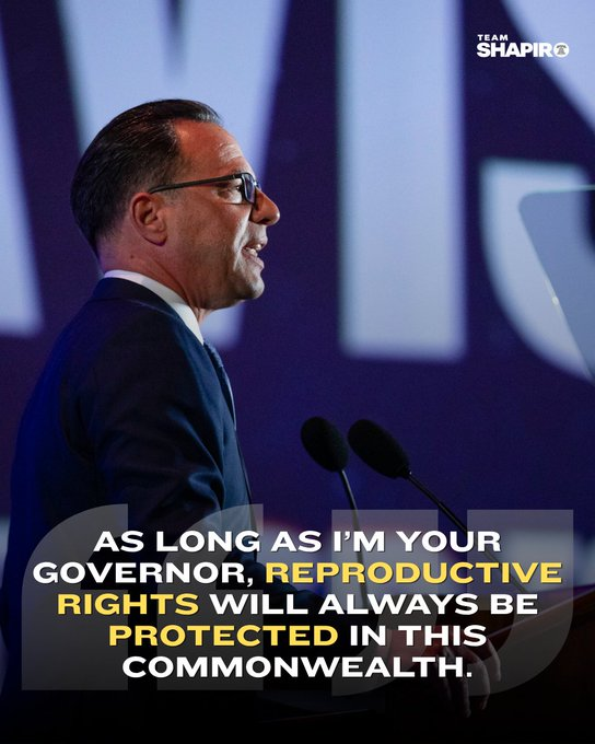 FeistyLibLady's tweet photo. Women and the men who love us, please show your support for Governor Josh Shapiro.

He has already proved he believes women have the right to healthcare.

We know he will protect the reproductive rights of women as long as he is Governor.

Stacy Garrity, his MAGA GOP challenger says she is "100 percent pro-life."

Support, follow and help reelect @JoshShapiroPA 
#DemsUnited