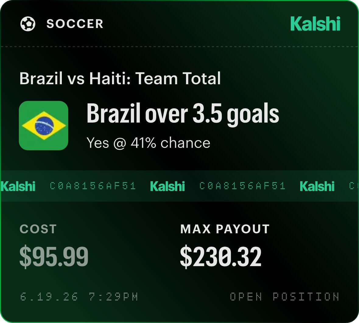 AbuFooty's tweet photo. LEAN PLAY : BRAZIL TEAM TOTAL over 3.5⚽️⚽️⚽️

#kalshi #worldcup #soccerbets 

Looking for a live spot https://t.co/1SKKNbJ76z