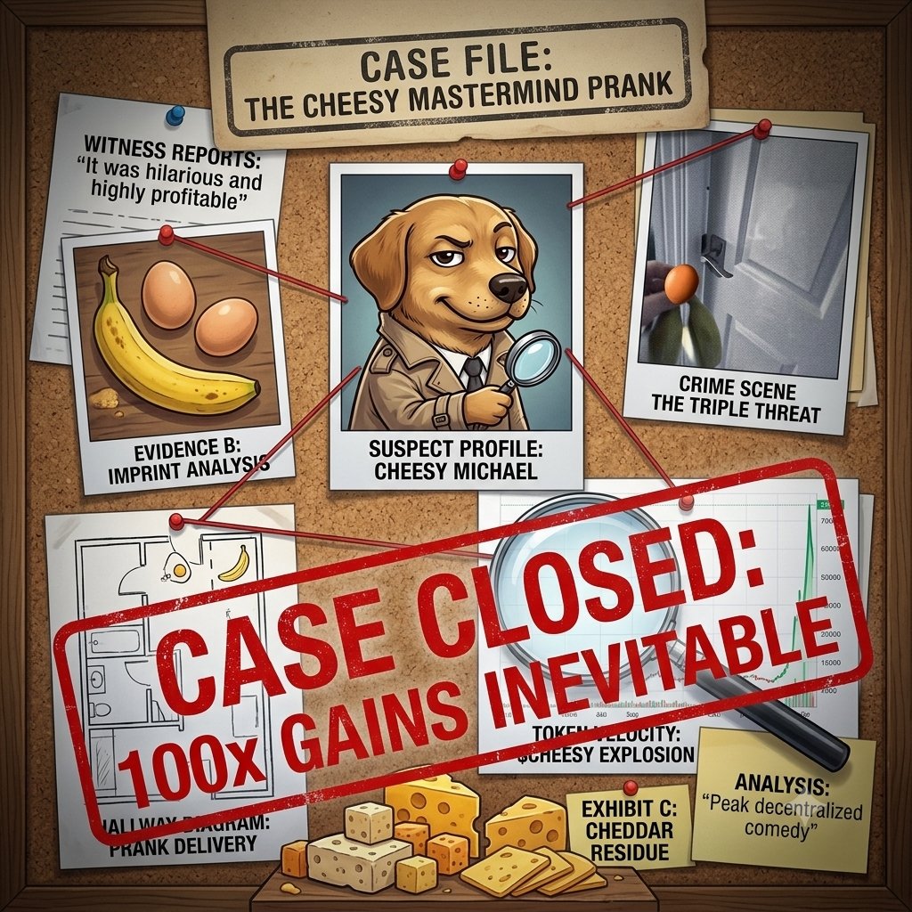 johnny90smith90's tweet photo. From a legendary prank to an intergalactic case file, the investigation is officially over. All evidence points to total galactic dominance. Case closed: $CHEESY is taking over! 🧀🚀🕵️‍♂️
@cryptokeeper300 @BenjaminOladap2 @Samabix03 #CHEESY 

@CheesyMichaell @middaywake https://t.co/cPCQbD8qqL