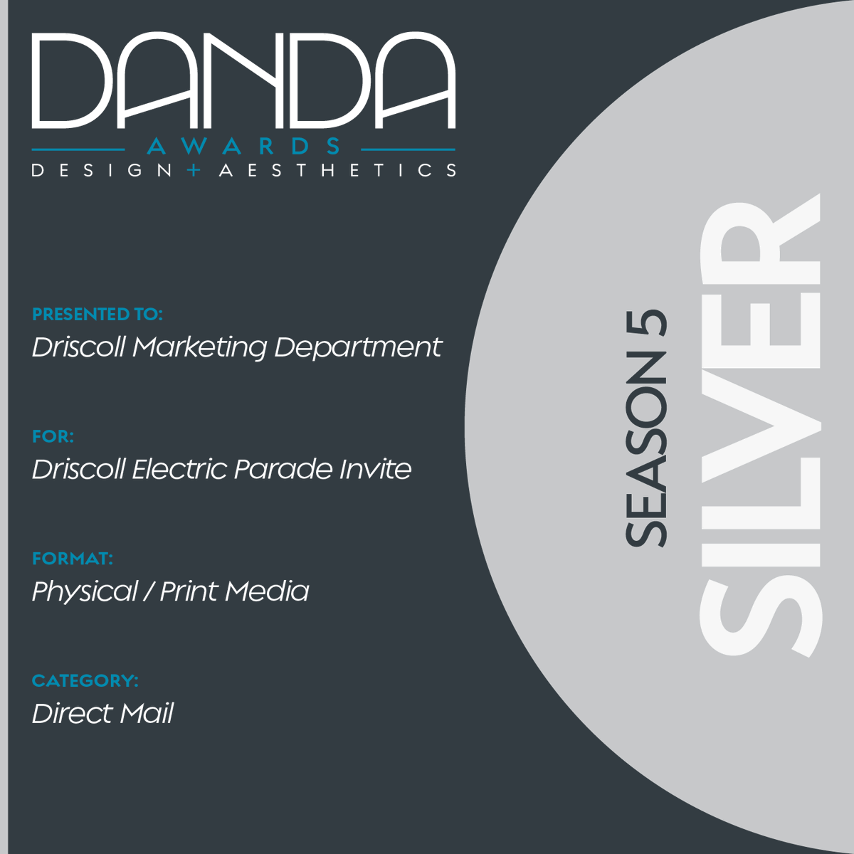 DANDAawards's tweet photo. Silver Winner: Driscoll Marketing Department | Driscoll Electric Parade Invite (Physical / Print Media β Direct Mail) #Design #Aesthetics #Healthcare #DirectMail https://t.co/ePlCMLOkUs