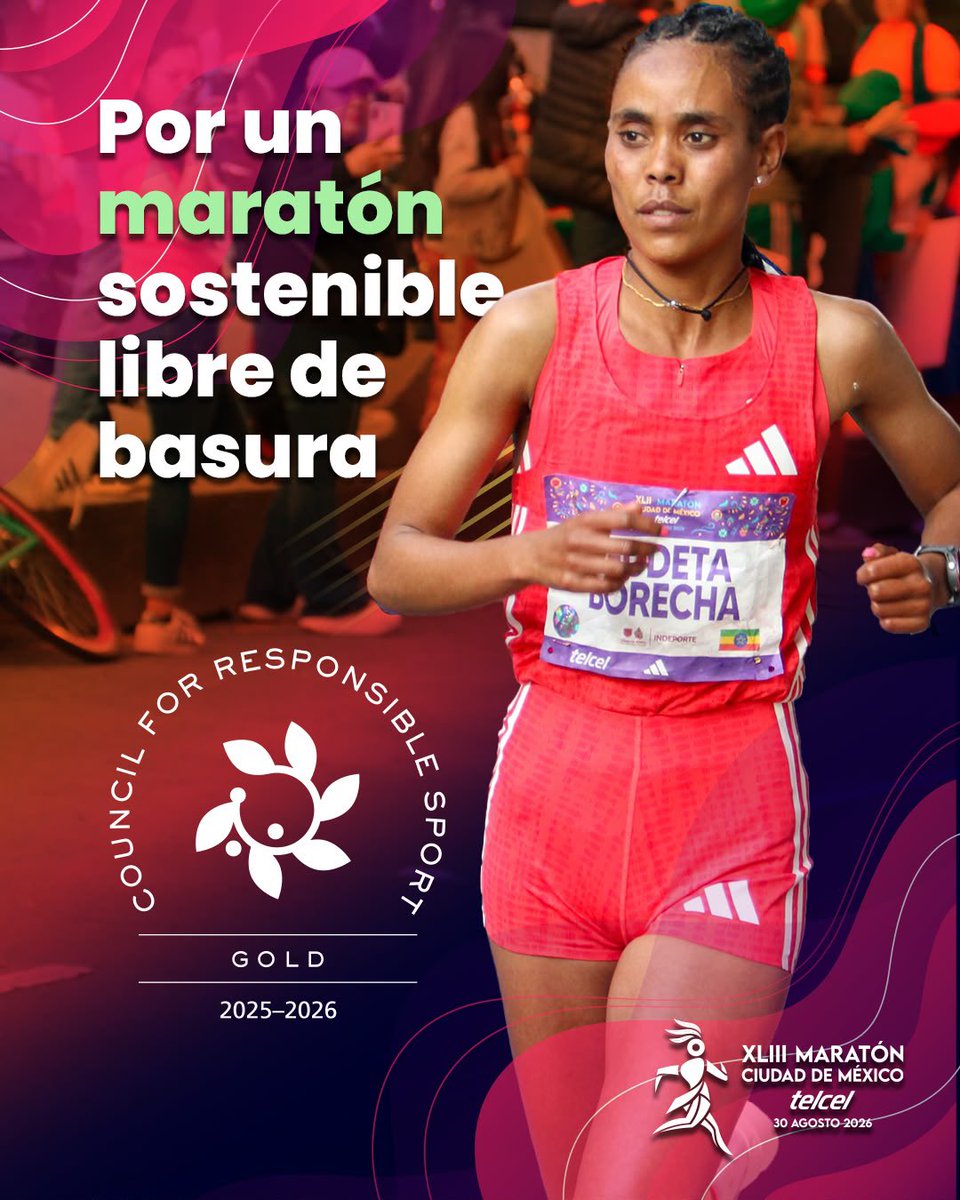 MaratonCDMX's tweet photo. 🌱🏅 Un reconocimiento que corre con nosotros

El Maratón de la Ciudad de México Telcel 2026 cuenta con la certificación Council for Responsible Sport Gold, reconocimiento que respalda nuestro compromiso con un evento más sostenible y responsable. https://t.co/gBQeupN8zp