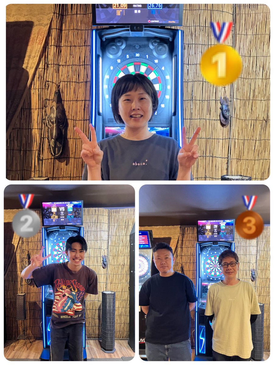 abaca1219's tweet photo. 昨日のマンスリーの結果です‼️

🥇優勝  玄ちゃん(秋山沙希子)
🥈準優勝 小林 蓮果さん
🥉3位 タケちゃん＆Nukky

みなさんありがとうございました！
来月は7/17(金)です‼️
よろしくお願いします🎯 https://t.co/gcUztzYays