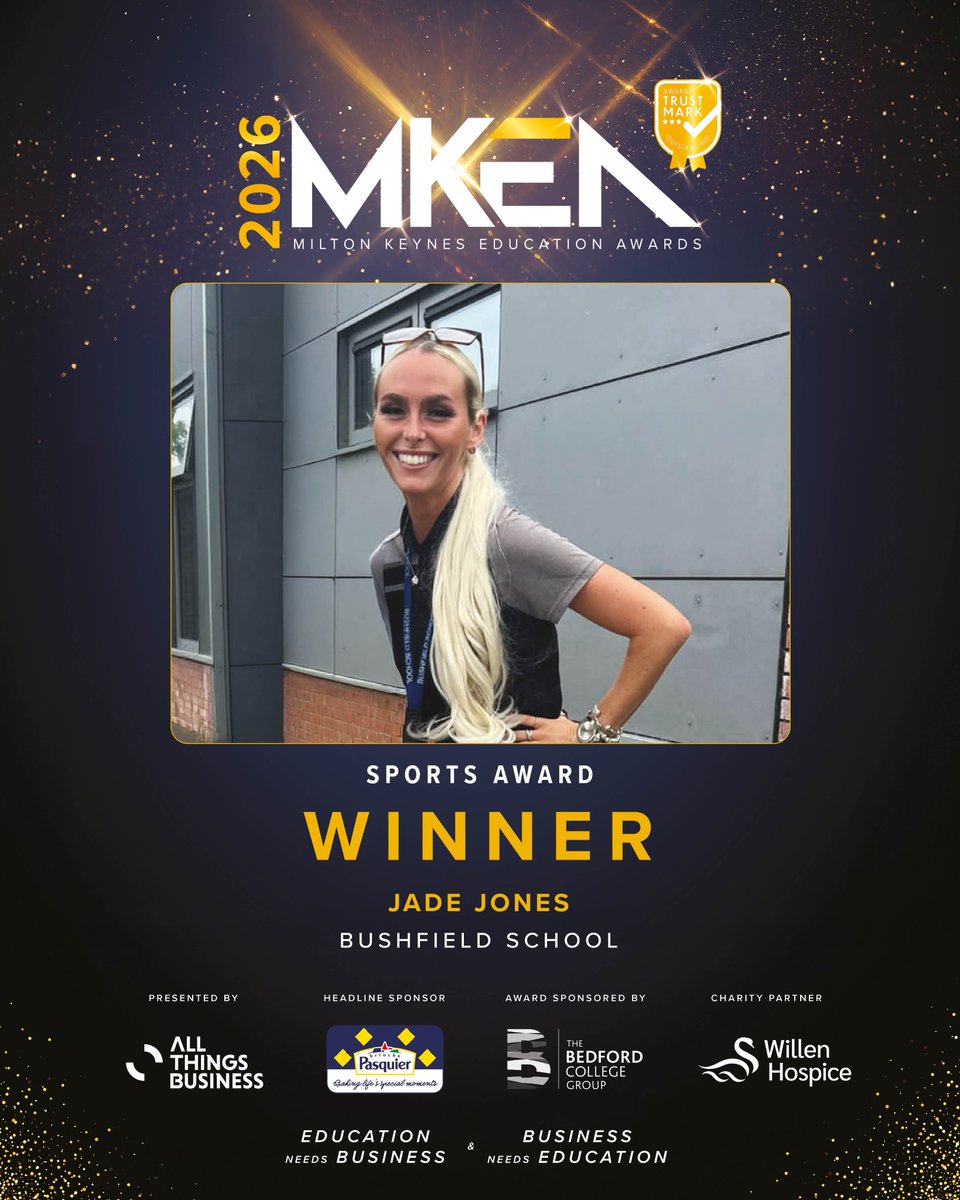 MKEAwards_'s tweet photo. And the winner of the Sports Award, sponsored by The Bedford College Group, is...Jade Jones from Bushfield School. 🏆

Congratulations! 👏

#MKEA26 #MiltonKeynes #EducationAwards https://t.co/l6yx6f47pM
