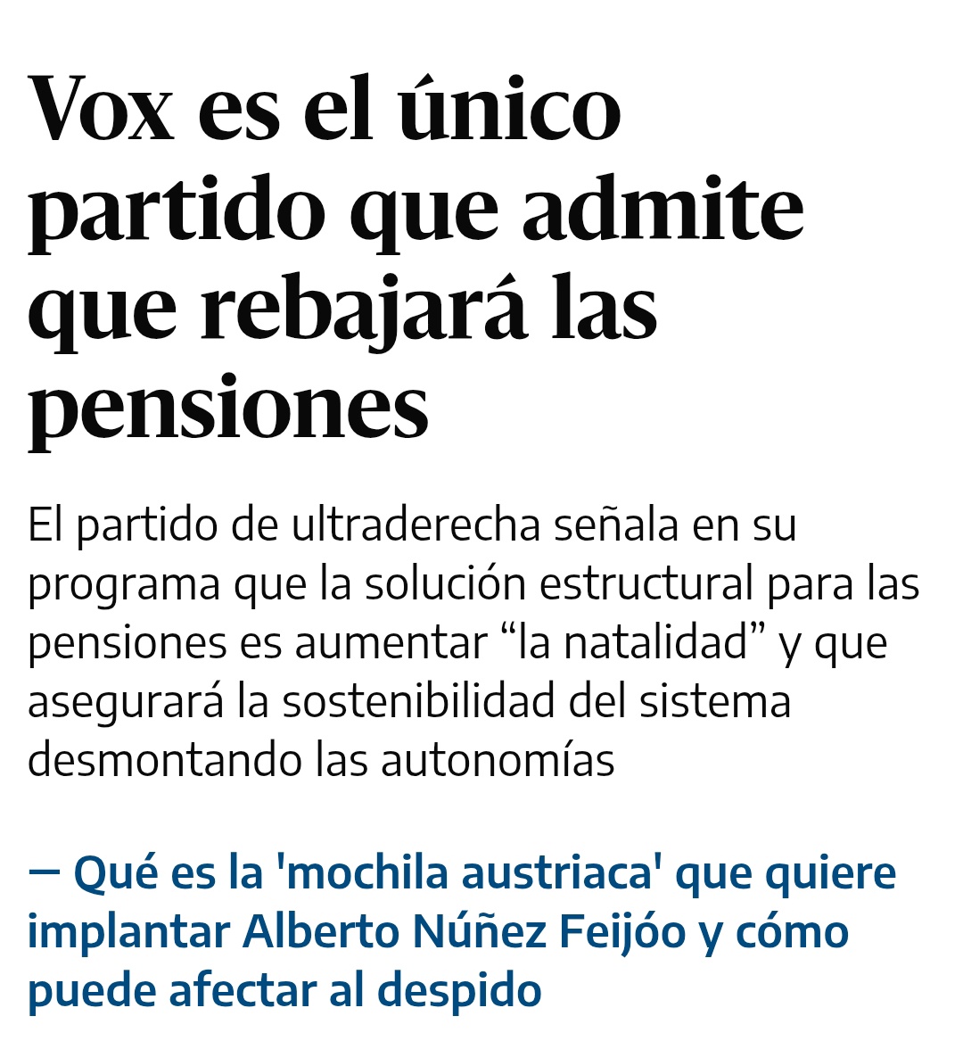 CapitanApio's tweet photo. No sé si sois conscientes de que Vox ha pasado de quejarse de que un mena cobra más que tu abuela a decir que tu abuela cobra demasiado. https://t.co/wBJ0l8xZps