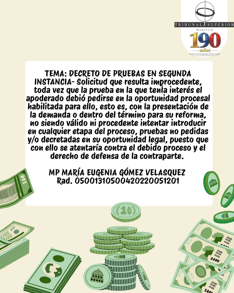 TribSupMed's tweet photo. TEMA: DECRETO DE PRUEBAS EN SEGUNDA INSTANCIA
MP MARÍA EUGENIA GÓMEZ VELÁSQUEZ
Rad. 05001310500420220051201
Sala Laboral
Descarga la providencia a través del QR que se encuentra en la última imagen de nuestro Instagram @tribsupmed 
https://t.co/dpaKl0Z73E https://t.co/fYcBA31yUS