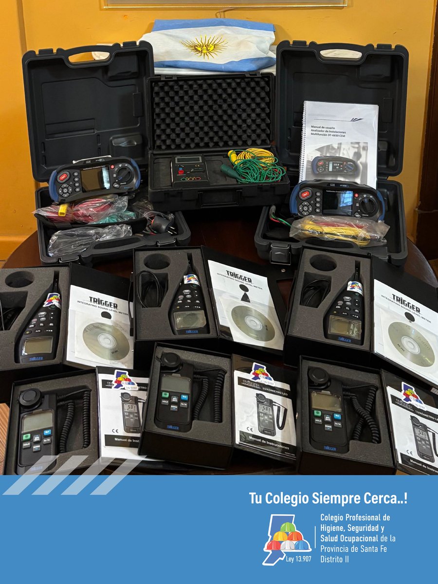 ColegioHyS's tweet photo. El Colegio cuenta con los siguientes equipos de mediciones laborales para que los Colegas Matriculados puedan utilizar.
• 3 Decibelímetros Trigger modelo TG 392 - Integradores Clase 2
• 3 Luxómetros Trigger modelo TG 531
• 2 Telurímetros multifunción CEM DT 6650 https://t.co/HkokNcWvNo