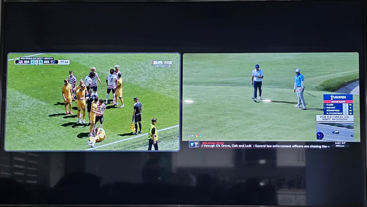 5thQBro's tweet photo. World Cup, US Open, and guest appearance police chase in the corner. God bless the USA man https://t.co/UOgbCL5fqM