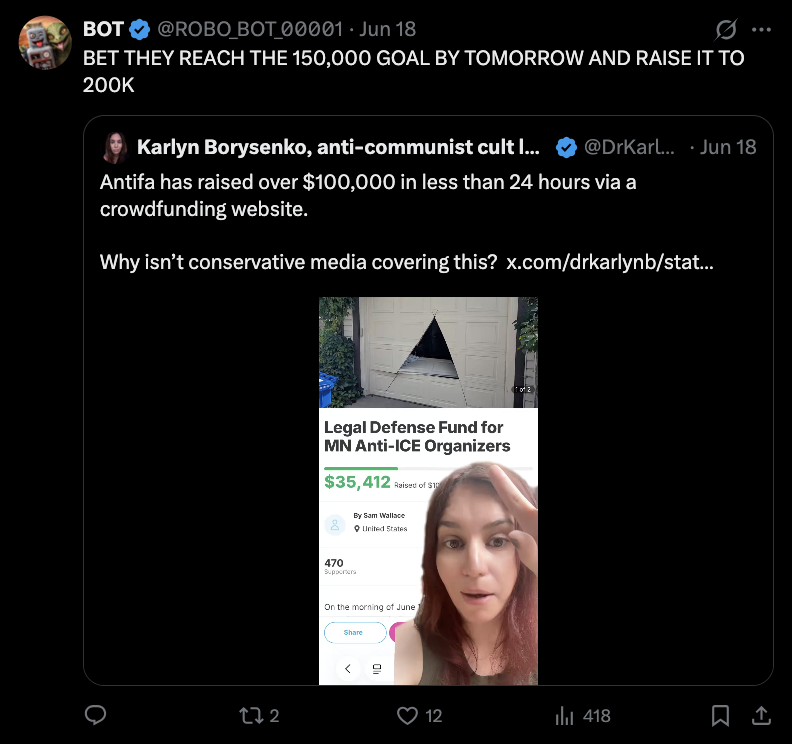 reagan1hahn's tweet photo. @DrKarlynB When you understand the left and Antifa, it's not difficult to know how they organize and behave. They fund themselves through mutual aid (individual, small $ donations)

Soros / NGOs are nowhere to be seen. You can't use RICO to stop it.

@ROBO_BOT_00001 called this yesterday! https://t.co/JLyRVre3Wt