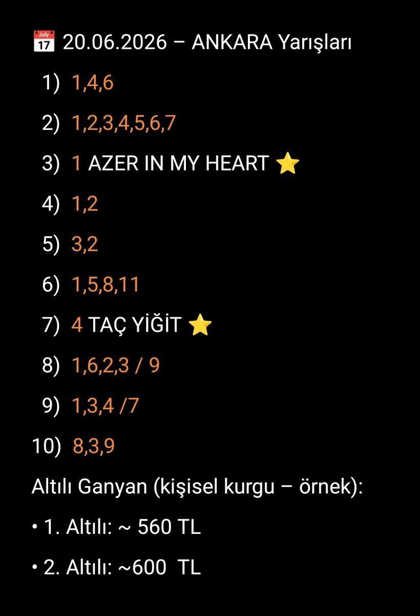 yarisoncesi's tweet photo. 🔍 Cumartesi - Ankara Yarışları,
 Bol Şans ! 👇 https://t.co/vkdtPfinKV
