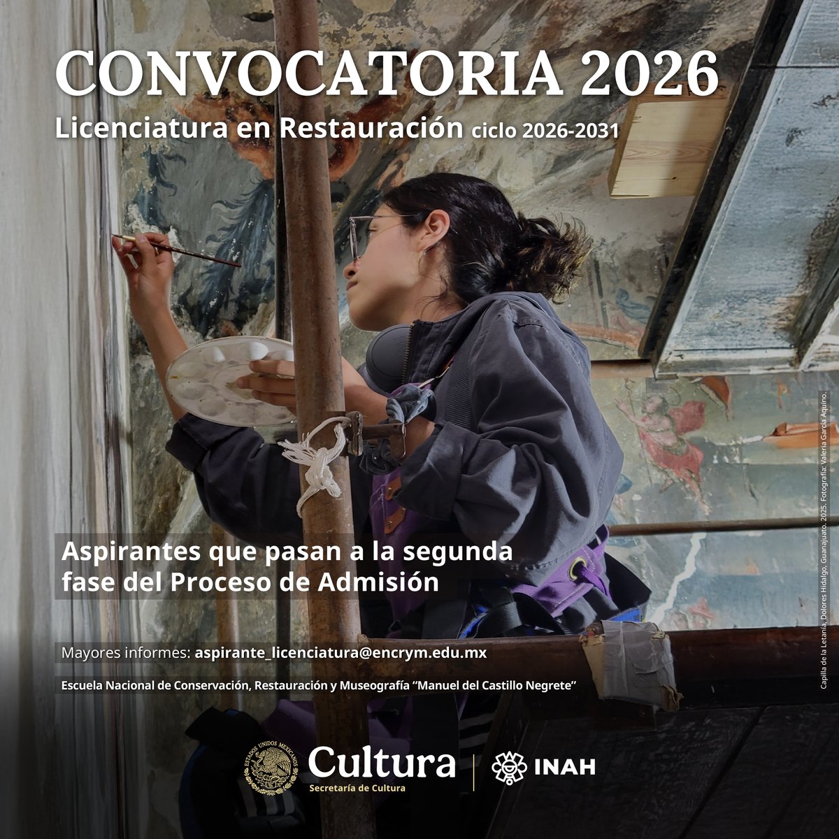 ENCRyM's tweet photo. ✨ ¡Seguimos avanzando en el proceso de admisión 2026!

Publicamos la lista de aspirantes seleccionados para la segunda fase de la Licenciatura en Restauración.

Si participaste en el proceso, consulta el documento en la página de la #ENCRyM. 👇

🔗 https://t.co/SFVRwCFa9w https://t.co/SGxywbIFA6